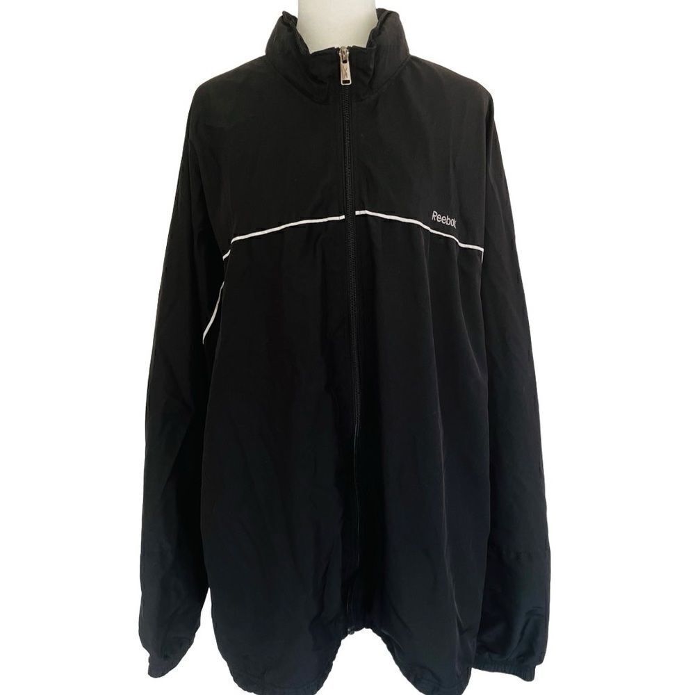 REEBOK black zip front jacket with white accents size 2XL.